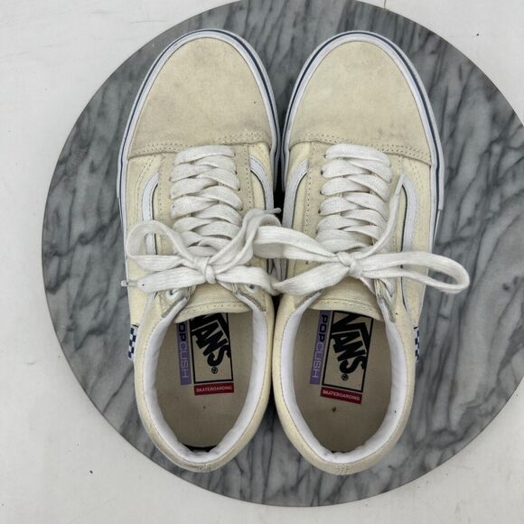 Vans Shoes Womens 8.5 Cream Suede Canvas Low Top Skate Skateboarding Sneakers - Picture 7 of 11
